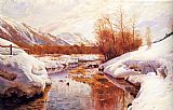 A Mountain Torrent In A Winter Landscape by Peder Mork Monsted